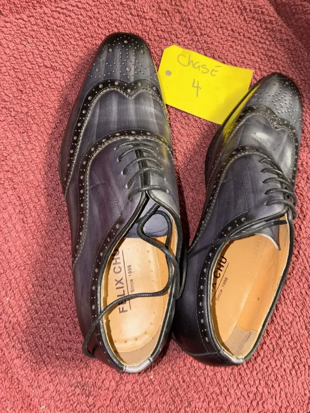 Felix Chu Handmade Gray Patina Leather Wingtip Brogue Oxford Shoes